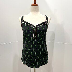 Modcloth Tank Top Cafe Soleil Cactus Tank Top V-Neck Henley Size Small